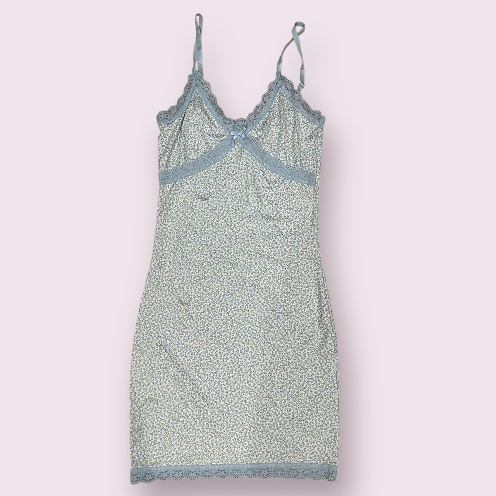 H&M blue floral lace slip dress